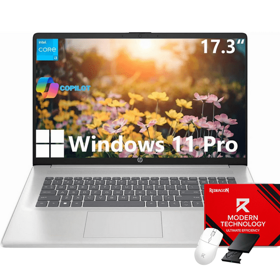 HP 17 inch Laptop, Intel Core i3-N305, 16GB RAM, 512GB SSD, 17.3" HD  Display, Windows 11 Pro, Numeric Keyboard, Wi-Fi 6, Bluetooth, Webcam, For Students & Business