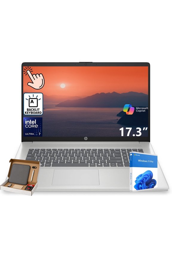 HP 17-inch Touchscreen Business Laptop, Intel Core Ultra 7 255U, 16GB DDR5, 1TB SSD, 17.3" HD+ Display, 12 NPU Tops, AI Copilot Ready, Backlit KB, Windows 11 Pro