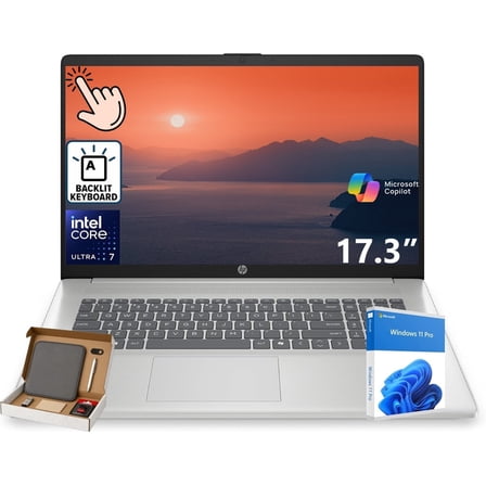 HP 17-inch Touchscreen Business Laptop, Intel Core Ultra 7 255U, 32GB DDR5, 2TB SSD, 17.3" HD+ Display, 12 NPU Tops, AI Copilot Ready, Backlit KB, Windows 11 Pro