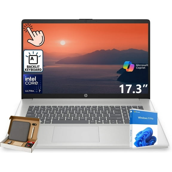 HP 17-inch Touchscreen Business Laptop, Intel Core Ultra 7 255U, 64GB DDR5, 2TB SSD, 17.3" HD+ Display, 12 NPU Tops, AI Copilot Ready, Backlit KB, Windows 11 Pro