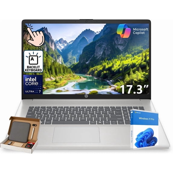 HP 17 inch Touchscreen Business Laptop, Intel Ultra 7 255U, 32GB RAM, 1TB SSD, 12 NPU Tops, AI Copilot Ready, 17.3 HD+ Display, Backlit KB, Privacy Camera, Windows 11 Pro