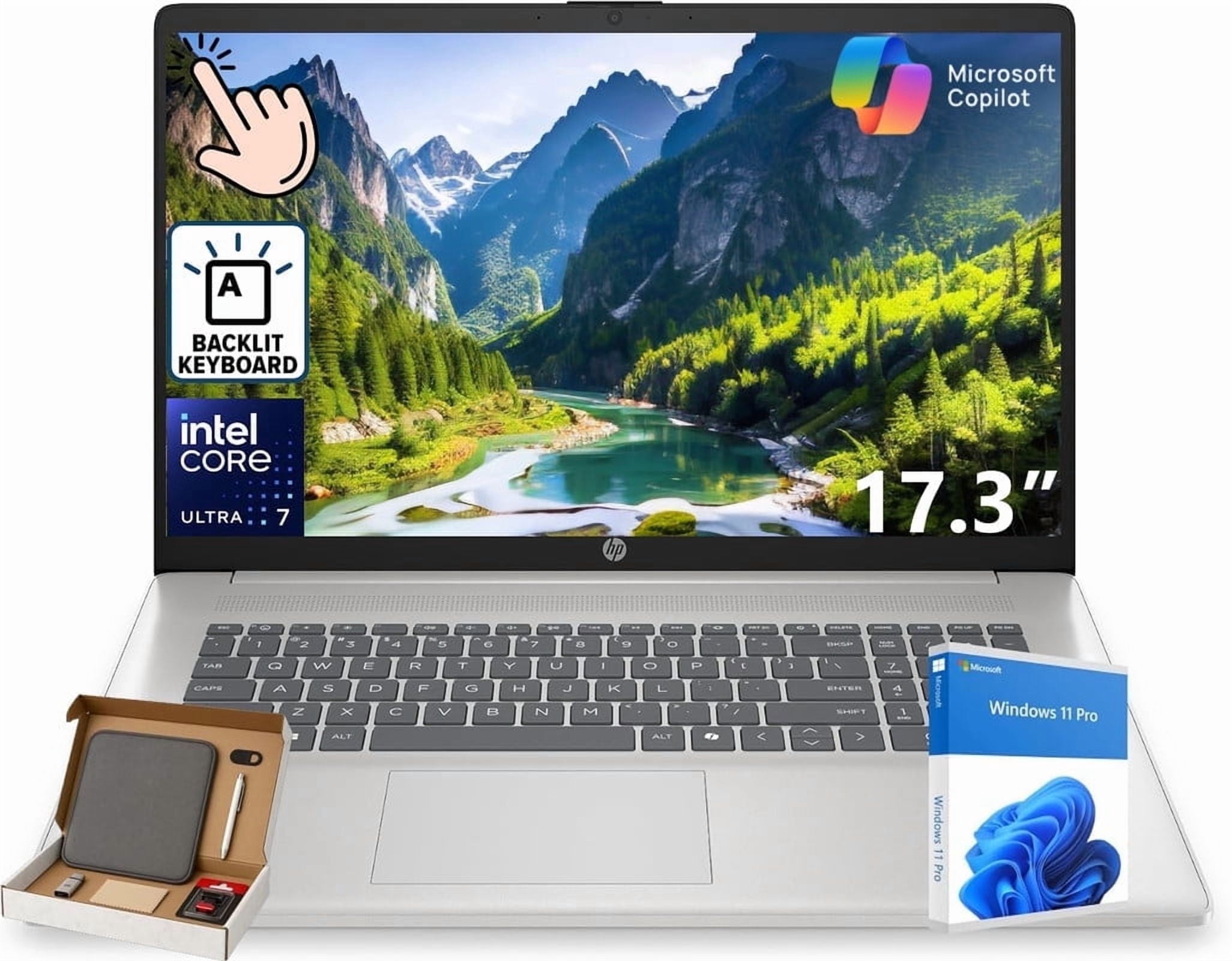 HP 17 inch Touchscreen Business Laptop, Intel Ultra 7 255U, 64GB RAM, 2TB SSD, 12 NPU Tops, AI Copilot Ready, 17.3 HD+ Display, Backlit KB, Privacy Camera, Windows 11 Pro