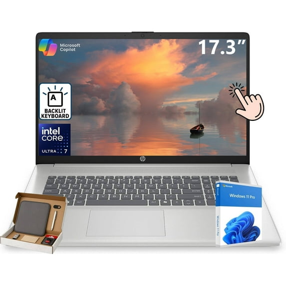 HP 17 inch Touchscreen Laptop, Intel Core Ultra 7 255U, 32GB DDR5 RAM, 1TB SSD, 17.3" diagonal HD+ 250 nit Display, Copilot AI, Backlit KB, Wi-Fi 6, Windows11 Pro