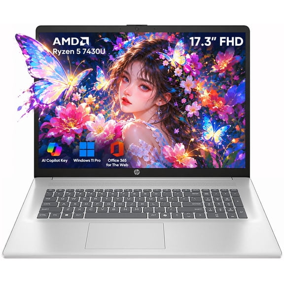HP 17.3" FHD laptop for Business, Powerful AMD Ryzen 5 7430U(UP to 4.3 Ghz), 8GB RAM, 256GB SSD, AI Copilot Key, Wi-Fi 6, Windows 11 Pro, Office 365 for the Web, Silver