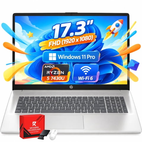 HP 17 Business Laptop Computer, 17.3" FHD Anti-Glare Display, AMD 6-Core Ryzen 5 7430U, 32GB RAM + 1TB SSD, noTouch, Window 11 Pro, Copilot AI Laptop