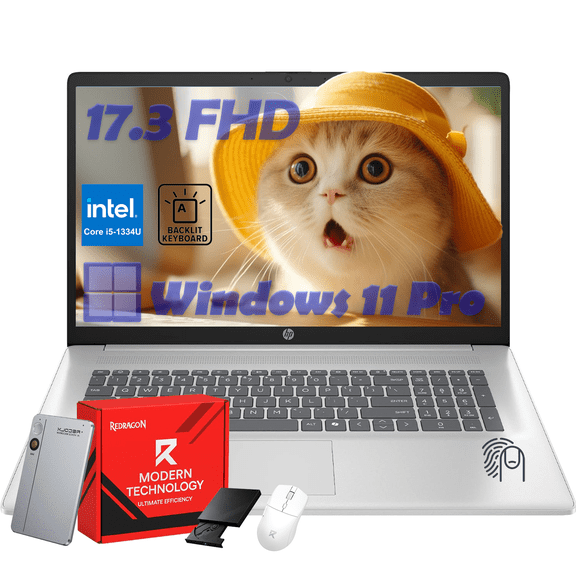 HP 17t Business Laptop Computer, 17.3" FHD Anti-Glare Display, Intel 10-Core i5-1334U, 8GB RAM + 256GB SSD, Backlit Keyboard, Fingerprint, Window 11 Pro, Copilot AI Laptop, Recolx AI Voice Recorder