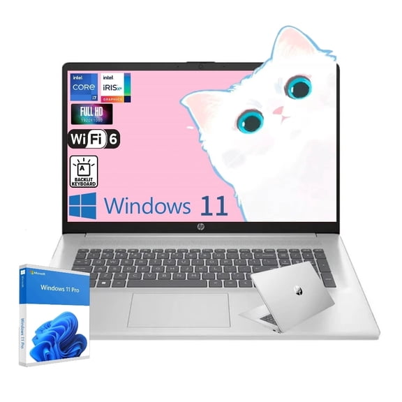 HP 17t Laptop, 17.3" FHD, Intel Core i7-1355U, Intel Iris Xe Graphics, 8GB RAM, 512GB SSD, Webcam, Wi-Fi 6, Backlit KB, Windows 11 Pro, Silver