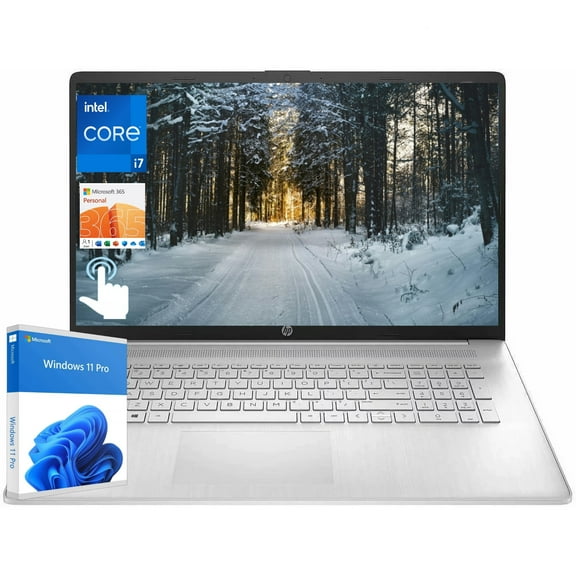 HP 17t Laptop, 17.3" HD + Touchscreen 60Hz, Intel Core i7-1355U, Intel Iris Xe Graphics, 64GB RAM, 2TB SSD, Webcam, Wi-Fi , Backlit KB, Windows 11 Pro, Silver