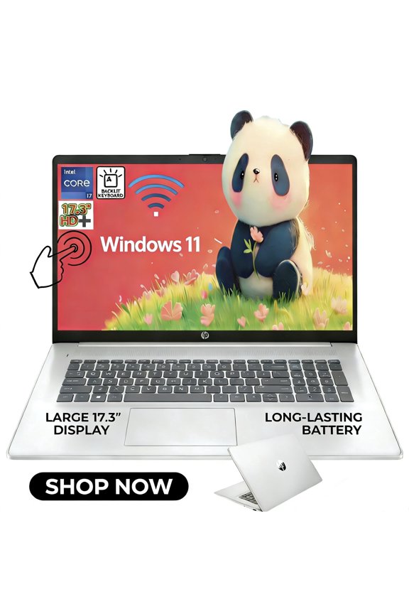 HP 17t Laptop, 17.3" HD + Touchscreen , Intel Core i7-1355U, Intel Iris Xe Graphics, 8GB RAM, 512GB SSD, Webcam,Backlit KB, Wi-Fi 6,Windows 11 Pro, Silver