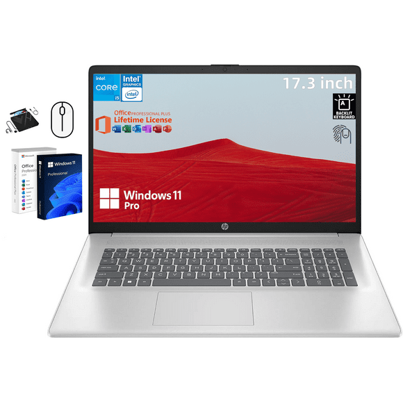 HP 17t Premium Business Laptop - 17.3" HD+ Display, Intel 10-Core i5-1334U, 64GB RAM, 2TB SSD, Intel Graphics, Webcam, Backlit Keyboard, Fingerprint Reader, Windows 11 Pro & MS Office Lifetime