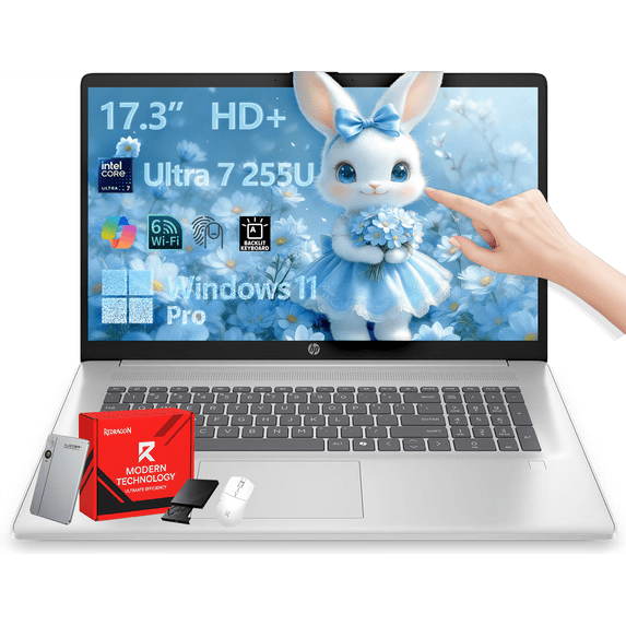 HP 17t Touchscreen Laptop Computer, 17.3" HD+, Intel Core Ultra 7 255U, Copilot AI, Backlit KB, Fingerprint Reader, Wi-Fi 6& BT5.4, Win 11 Pro, 32GB DDR5 + 1TB