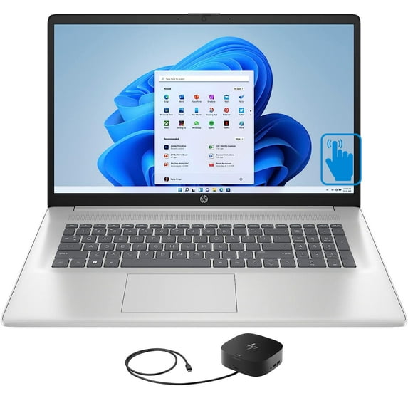 HP 17z Home/Business Laptop (AMD Ryzen 5 7530U 6-Core, 17.3in 60 Hz Touch 1600x900, AMD Radeon, 8GB RAM, 4TB SATA SSD, Backlit KB, Wifi, Win 11 Home) with G2 Universal Dock