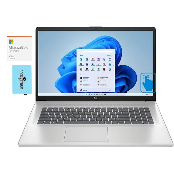 HP 17z -cp300 Home/Business Laptop (AMD Ryzen 5 7530U 6-Core, 17.3in 60 Hz Touch HD+ (1600x900), AMD Radeon, 32GB RAM, 256GB PCIe SSD, Win 10 Pro) with Microsoft 365 Personal , Dockztorm Hub