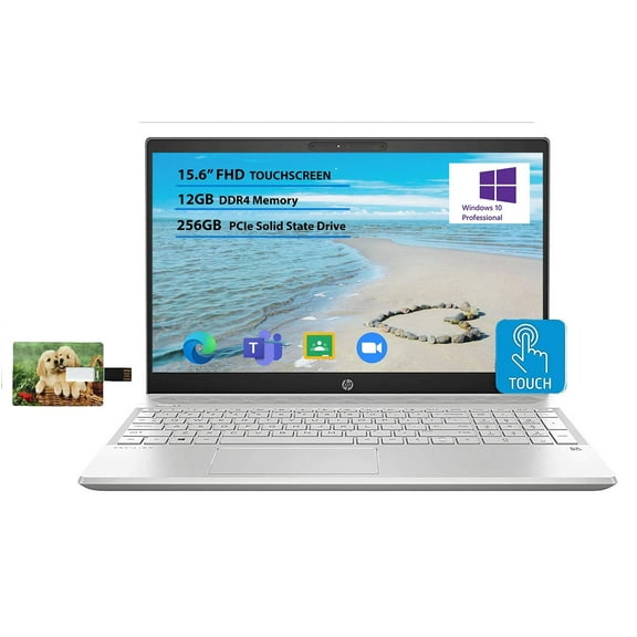 HP 2020 Pavilion 15 15.6" FHD Touchscreen Laptop, 10th Gen Intel Quad-Core i5 1035G1 up to 3.6GHz, 12GB DDR4 RAM 256GB PCIe SSD WiFi for Business and Education Windows 10 Pro | 32GB Tela USB Card
