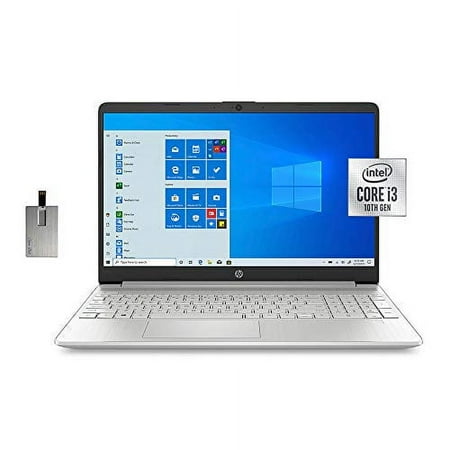 HP 2021 15.6" HD Micro-Edge Laptop Computer, 10th Gen Intel Core i3-1005G1, 8GB RAM, 256GB PCIe SSD, Intel UHD Graphics, Speakers, HD Webcam, USB-C, Bluetooth, Win 10S, Silver, 32GB SnowBell USB Card