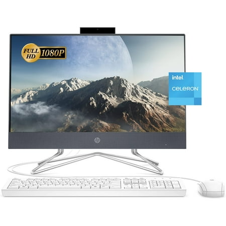 HP 2022 AIO Desktop, 21.5" FHD Display, Intel Celeron G5905T Processor, 12GB RAM, 256GB PCIe SSD, Webcam, DVD-RW, Wi-Fi, HDMI, Bluetooth, Wired KB and Mouse, Windows 11 Home, Blue