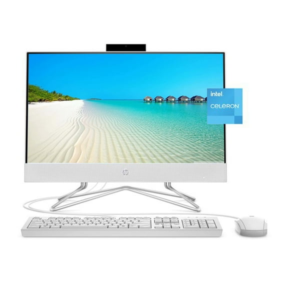 HP 2022 All-in-One Desktop, 21.5" FHD Display, Intel Celeron G5905T, 16GB RAM, 1TB PCIe SSD, Webcam, WiFi, HDMI, RJ-45, Wired Keyboard&Mouse, DVD-RW, Windows 11 Home, White