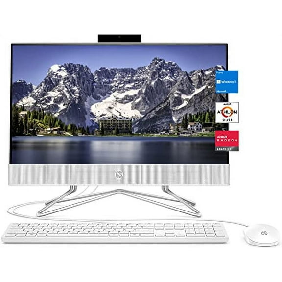 HP 2022 Newest All-in-One Desktop, 21.5" FHD Display, AMD Athlon Silver 3050U, 16GB DDR4 RAM, 1TB PCIe SSD, WiFi, HDMI, Webcam, RJ-45, Wired Keyboard&Mouse, Windows 11 Home, White