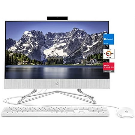 HP 2022 Newest All-in-One Desktop, 21.5" FHD Display, AMD Athlon Silver 3050U, 16GB DDR4 RAM, 512GB PCIe SSD, WiFi, HDMI, Webcam, RJ-45, Wired Keyboard&Mouse, Windows 11 Home, White