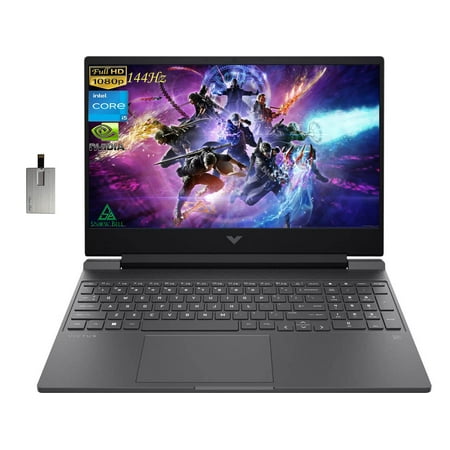 HP 2022 Victus 15.6" FHD 144Hz Gaming Laptop, Intel 12th Core i5-12450H, 16GB RAM, 512GB PCIe SSD, NVIDIA GeForce GTX 1650 Graphics, Backlit Keyboard, Win 11 Pro, Mica Silver, 32GB Snowbell USB Card
