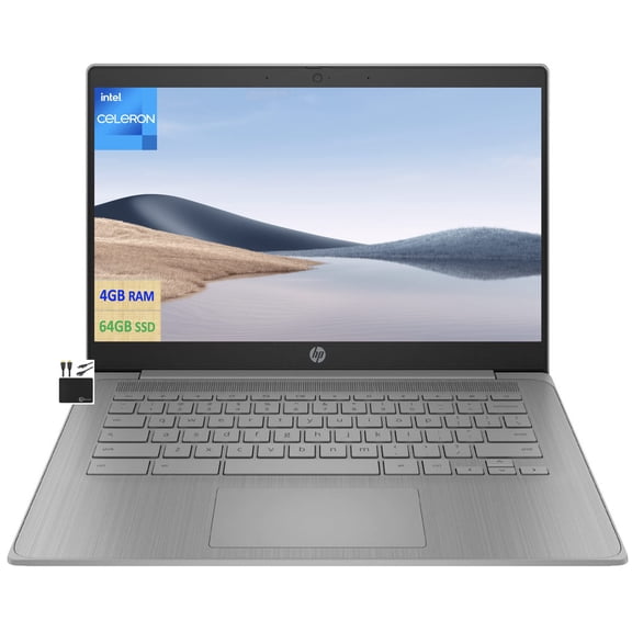 HP 2023 est Chromebook Laptop Student Business,14'' HD Display,Quad-Core Intel Celeron N4120 Processor,4GB RAM,64GB eMMC,720p Webcam,WiFi,Bluetooth,14+ Hrs Battery,Chrome OS+MarxsolCables Modern Gray