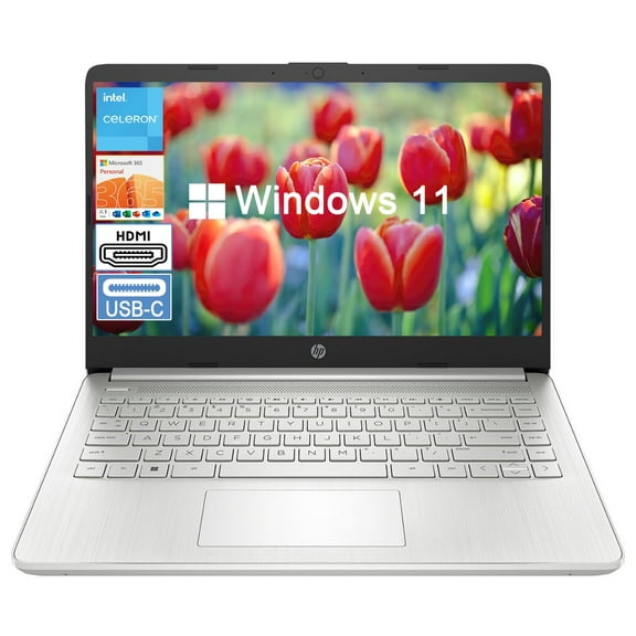 HP 2024 Stream 14 inch Laptop for Students and Business, Silver Laptop 16GB RAM + 128GB eMMC Storage, 1-Year Office 365, Intel Celeron N4120, Intel UHD Graphics, Win 11 S