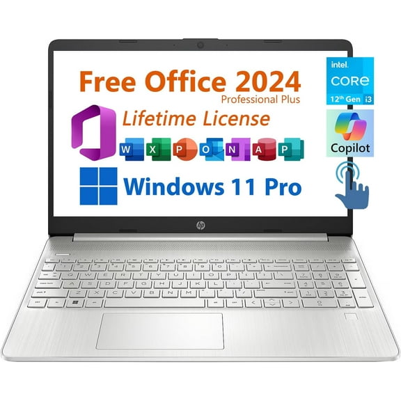 HP 2025 15.6" HD Touchscreen Laptop, Free Lifetime Microsoft Office 2024, Intel Core i3-1315U (Beats i5-1135G7), 12GB RAM, 256GB SSD, Windows 11 Pro, Natural Silver