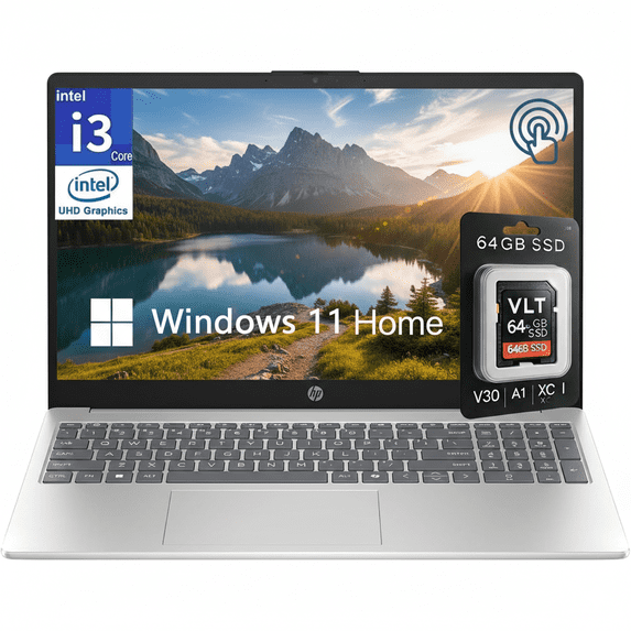 HP 2025 15.6” Touchscreen Laptop, Intel Core i3-1315U, 16GB RAM, 1TB SSD, Windows 11 Pro, Silver with 64GB SD Card
