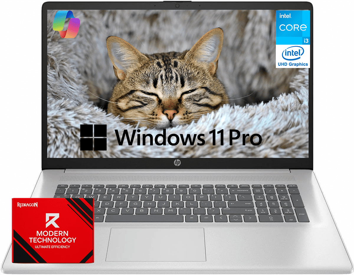 HP 17.3" Laptop Compurter for Business & Student , 8-Cores Intel i3-N305, 32 GB RAM, 2 TB SSD, Anti-Glare Display, Windows 11 Pro, Bluetooth 5.3, Silver