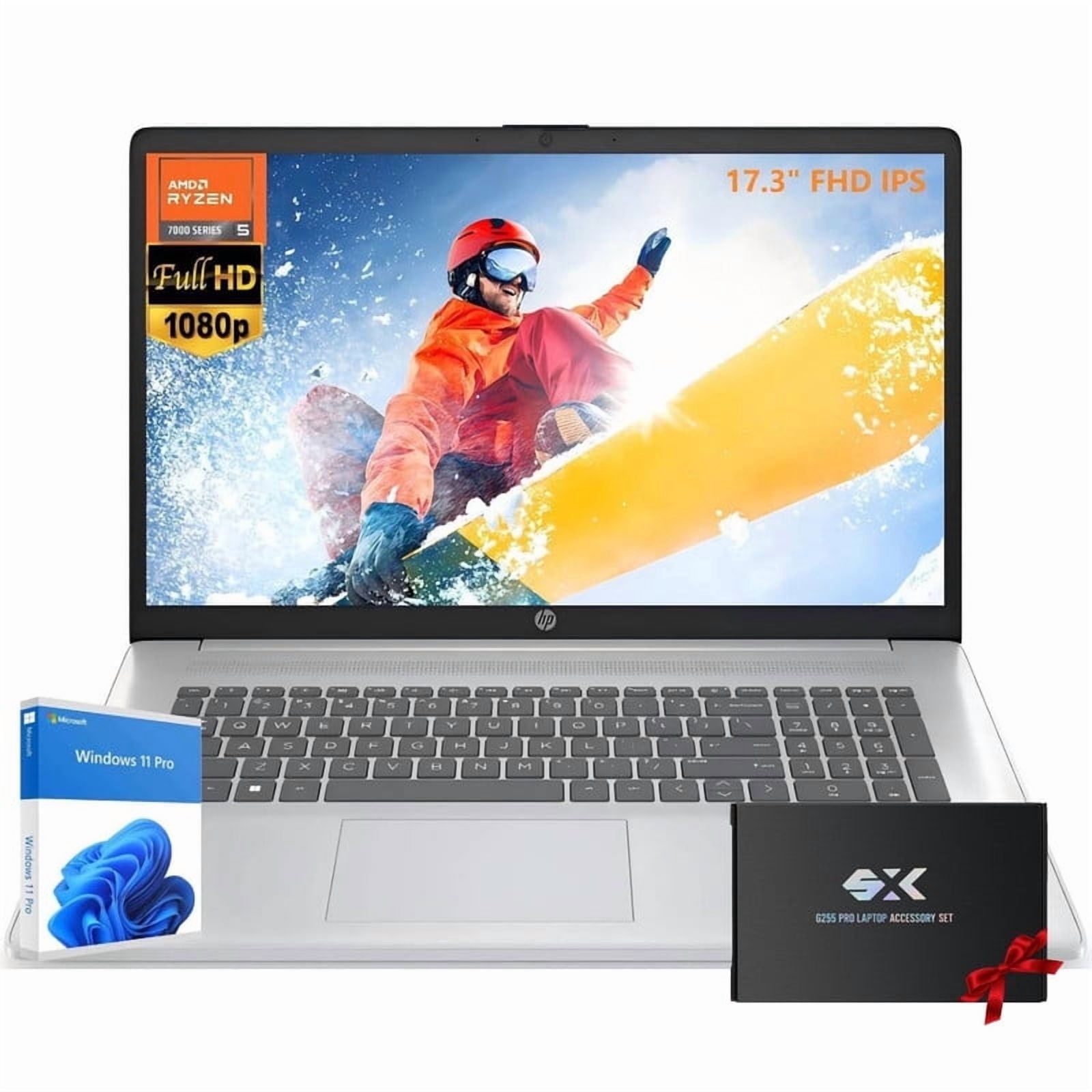 HP Flagship 17" Touchscreen 2025 Laptop Computer, AMD Ryzen 5 7430U (Up To 4.3GHz), 17.3 Inch Anti-Glare Touch Screen, 16 GB RAM, 1 TB SSD, Bluetooth 5.4, Copilot AI, Fast Charge, Windows 11 Pro