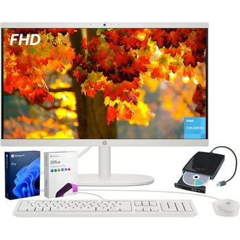 HP 2025 All-in-One Desktop Computer - Intel Celeron J4025 Processor • 21.5'' FHD Display • 16GB RAM • 1TB SSD • Free External CD/DVD Drive • Microsoft Office Lifetime • Wi-Fi 6 • Win 11 Pro • White