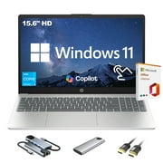 HP 2025 New 15.6" HD Touchscreen Laptop, Intel i3-1315U, 32GB RAM, 1TB SSD + 256GB Portable SSD, AI Copilot, Office Lifetime, Bundle with Docking Station & HDMI, For Business & Student, Windows 11