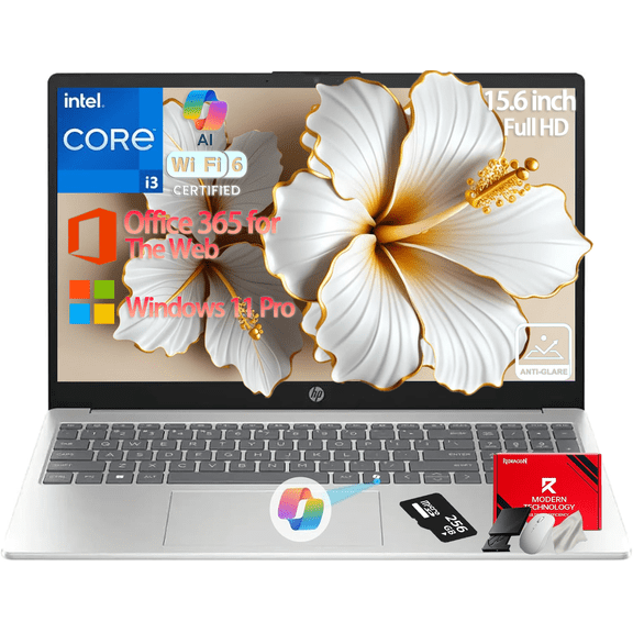 HP 2026 15.6" FHD Laptop Computer, Intel 8-Core i3-N305, 8GB RAM|256GB SSD, WiFi 6, Bluetooth, AI Copilot, Windows 11 Pro, W/Accessories