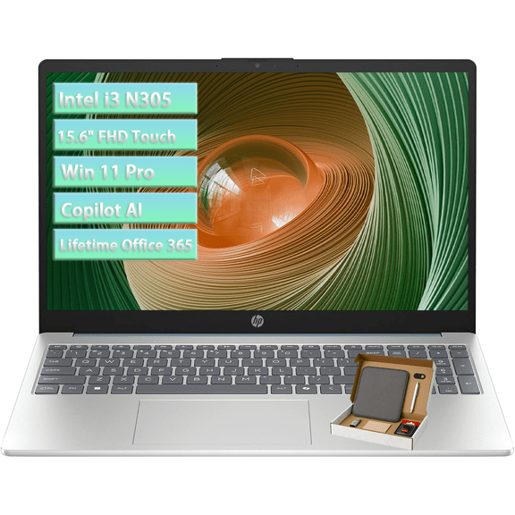 HP 2026 15.6" FHD Touchscreen Laptop Computer, Intel i3-N305, Numeric Keypad, Copilot AI, Windows 11 Pro, Lifetime Office 365, Sky Blue (8GB RAM, 512GB SSD)