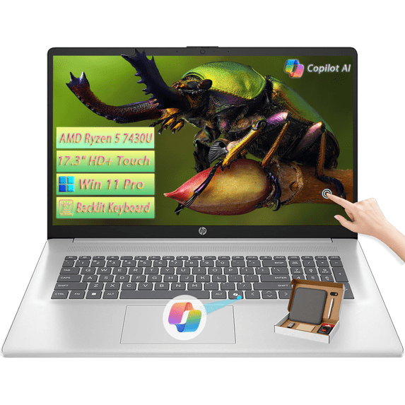 HP 2026 17 inch laptop, 6-Core AMD Ryzen 5 7430U, 17.3" HD+ Touchscreen IPS Display, 16GB RAM | 512GB SSD, Copilot AI, Backlit Keyboard, Windows 11 Pro
