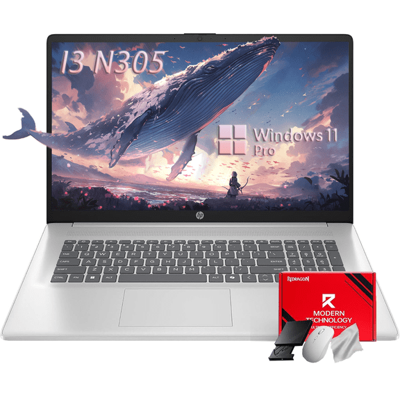HP 2026 High-Performance 17.3-inch Laptop - 17.3" HD+ Display, 8-Cores Intel i3-N305, 32 GB RAM, 2 TB PCIe SSD, Webcam, HDMI, Numeric Keypad, Wi-Fi 6, Windows 11 Pro, Silver