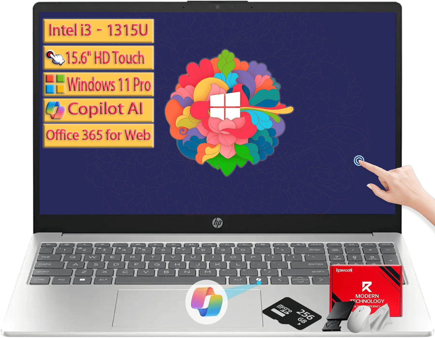 HP 2026 Touchscreen Laptop for Student and Business, Intel 13th Core i3‑1315U (Up to 4.5GHz), Windows 11 Pro, Copilot AI, Numeric Keyboard, Wi‑Fi 6 (16GB RAM | 512GB SSD)