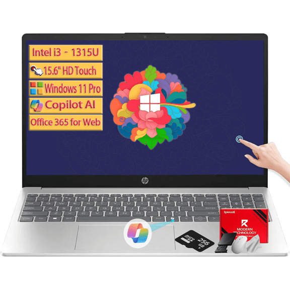 HP 2026 Touchscreen Laptop for Student and Business, Intel 13th Core i3‑1315U (Up to 4.5GHz), Windows 11 Pro, Copilot AI, Numeric Keyboard, Wi‑Fi 6 (20GB RAM | 512B SSD)