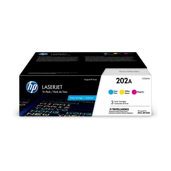HP 202A 3-pack Cyan/Magenta/Yellow Original LaserJet Toner Cartridges, Per
