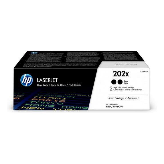 HP 202X 2-pack High Yield Black Original LaserJet Toner Cartridges, Per