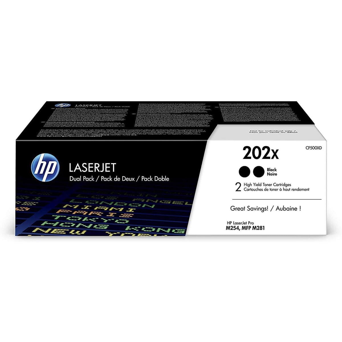 HP 202X High Yield Black Original LaserJet Toner Cartridges for LaserJet Pro MFP M281fdw & M254dw, 3200 Pages Yield, 2-Pack