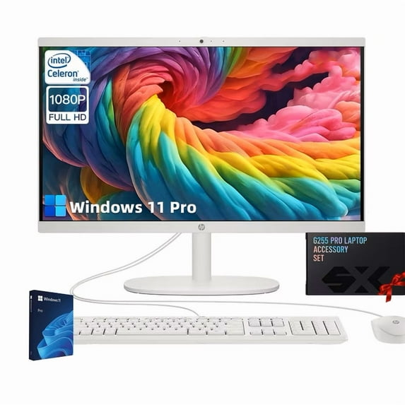 HP 21.5" All-in-One Desktop PC, Intel Celeron, 32GB RAM, 1TB SSD, FHD Anti-Glare Display, Wi-Fi 6, HDMI, Webcam, Windows 11 Pro, w/Accessories