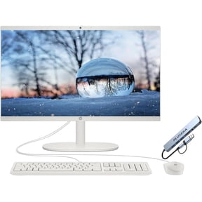 HP 21.5" FHD All-in-One Desktop Computer, 32GB RAM 128GB UFS, Quad-Core Intel N100, Windows 11, Keyboard & Mouse, PLUSERA 8-in-1 Hub Included, Cashmere White