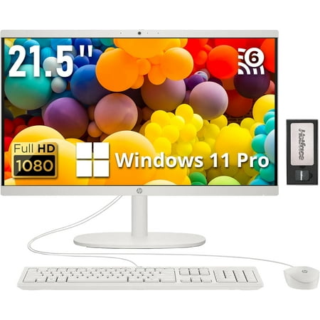HP 21.5" FHD All-in-One Desktop, Intel Celeron J4025, 8GB RAM, 416GB Storage (256GB SSD + 160GB Docking Station Set), WiFi 6, Windows 11 Pro,Wired Keyboard, Wired Mouse, Cashmere White