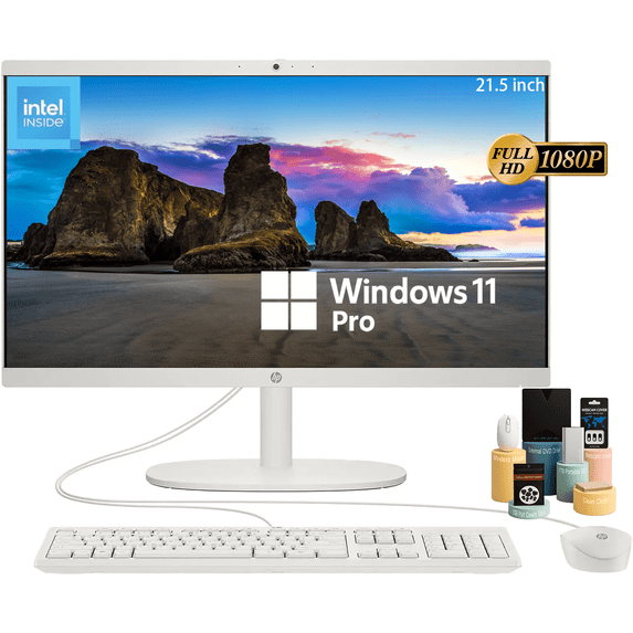 HP 21.5" FHD All-in-One Desktop PC | Intel Celeron J4025 Processor | Wired Mouse and Keyboard | Type-C | FHD Anti-Glare Display | HDMI | Windows 11 Pro | WiFi 6 | 32GB RAM | 1TB SSD