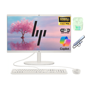 HP 21.5" FHD All-in-One Laptop Desktop Computer, Intel Quad-Core Processor, 32GB RAM 640GB Storage (128GB SSD+512GB External), Windows 11, Wired Keyboard & Mouse, PLUSERA Earphones, Cashmere White