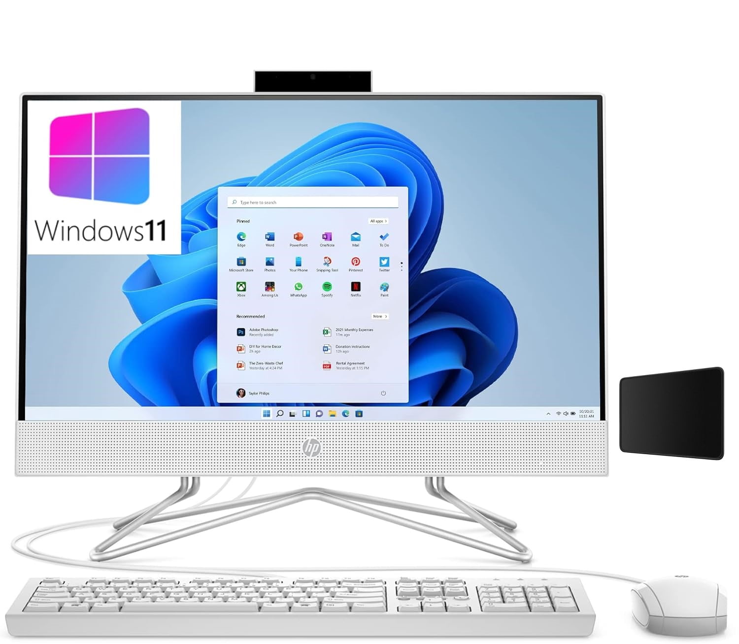 HP 22 AIO Windows 11 Home All-in-one Desktop Computer, Intel Celeron J4025, 16 GB, 512GB SSD, White