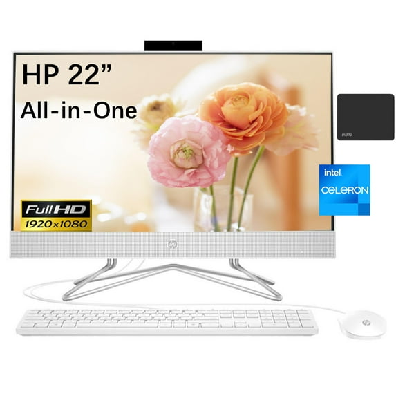 HP 22" All-in-One Desktop, 1080P FHD Anti-Glare Dispaly, Intel Celeron J4025 Processor, Intel UHD Graphics 600, 8GB RAM 512GB SSD, Windows 11 Home, White with 5AVE Mousepad