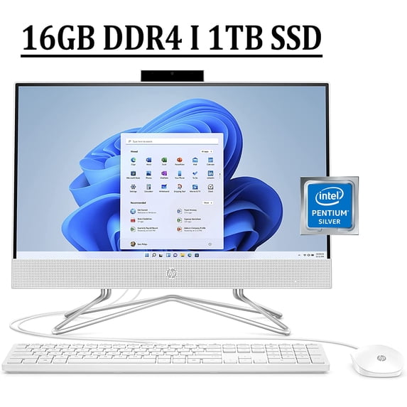 HP 22 All-in-One Desktop Computer 21.5" Diagonal FHD Anti-glare Display Intel Quad-Core Pentium Silver J5040 Processor 16GB DDR4 1TB SSD Intel UHD Graphics 605 HDMI Webcam Win11 Silver