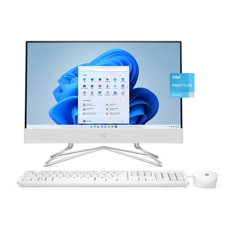 HP 22 All-in-One PC, Intel Pentium Silver J5040, 4GB RAM, 128GB SSD, Snow White, Windows 11 Home in S mode, 22-dd0123w